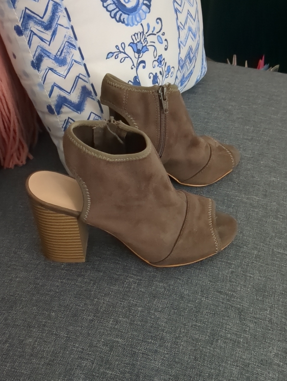 Sonoma Taupe Open-Toe Suede Block Heel Mules